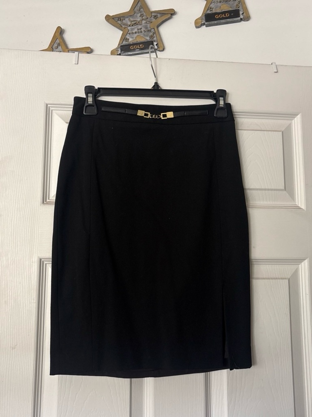 Express Black Pencil Skirt with Gold Accent